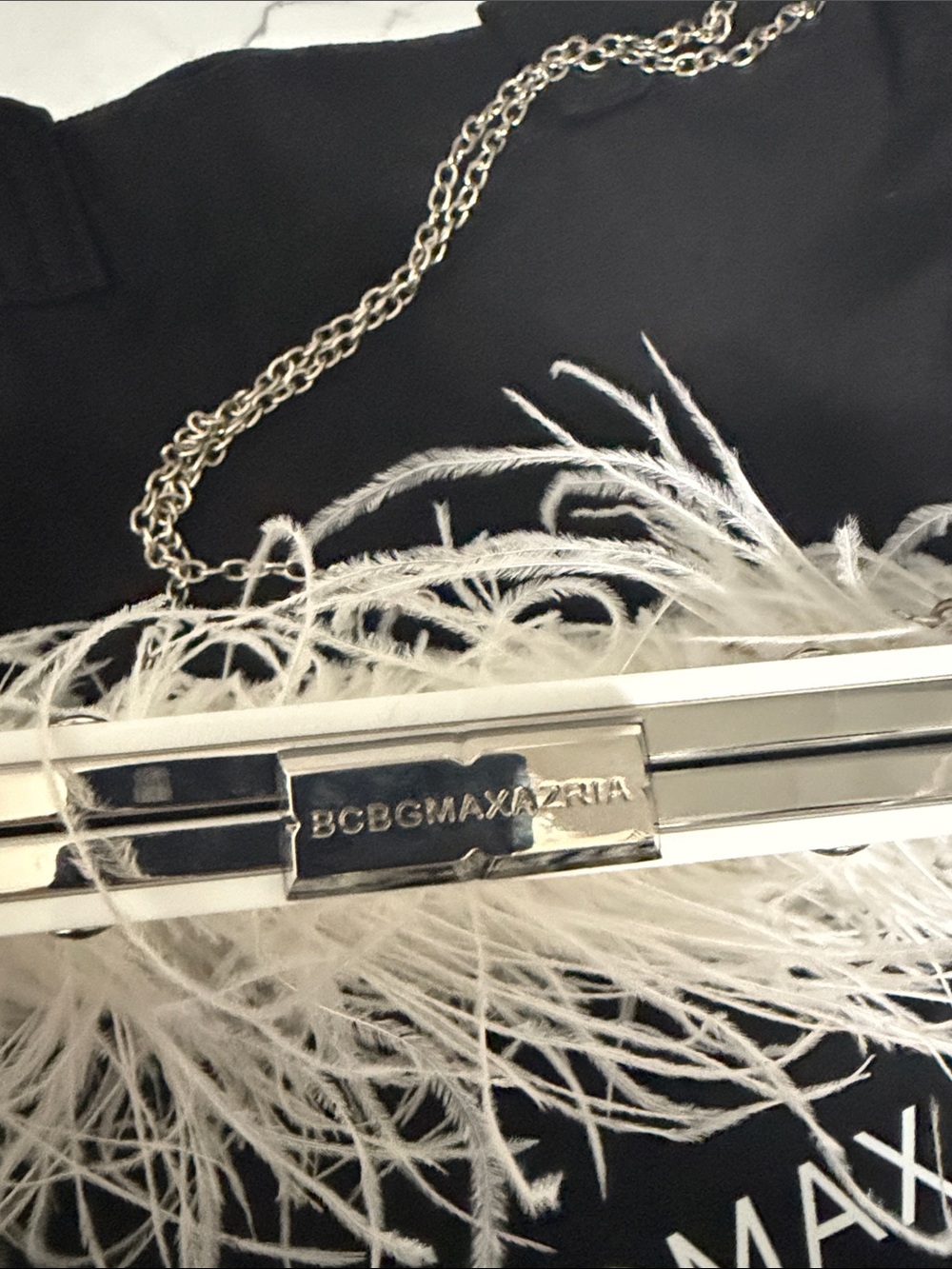 BCBGMaxAzria Ivory Ostrich Feather Detail Chain Clutch - Picture 3 of 6